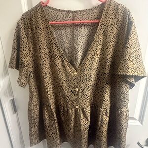SHEIN Tan & Black Animal Print Button-Front Tunic